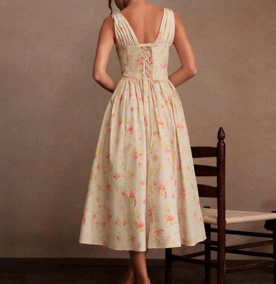 Women's Deep V-Neck A-Line Elegant Party Dress, Suitable For Summer - Picture 2 of 4